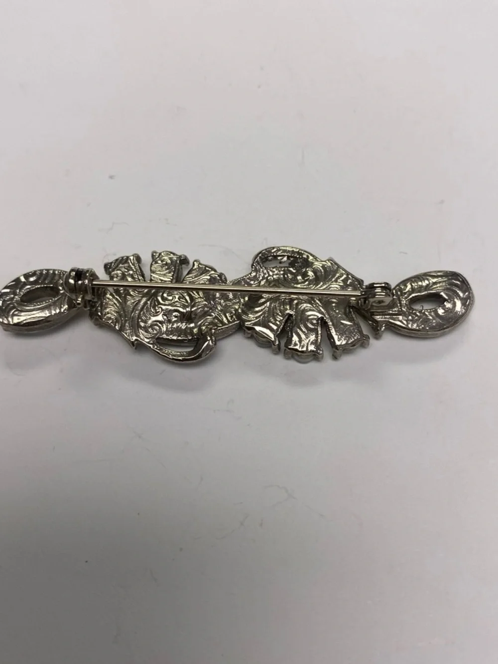 Vintage-Inspired White Cabochon & Marcasite Bar Brooch